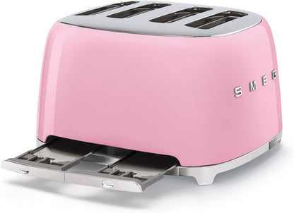 SMEG 4 Slice Toaster Extra Wide Slots Pink Stainless Steel TSF03PKUKSMEG Pink Kettle & 4 Slice Toaster Set Kitchen Bundle