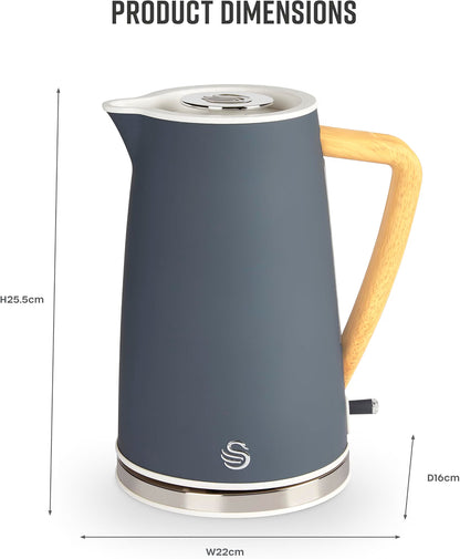 Swan Nordic Jug Kettle, 2 Slice Toaster & Microwave Kitchen Set (Grey)