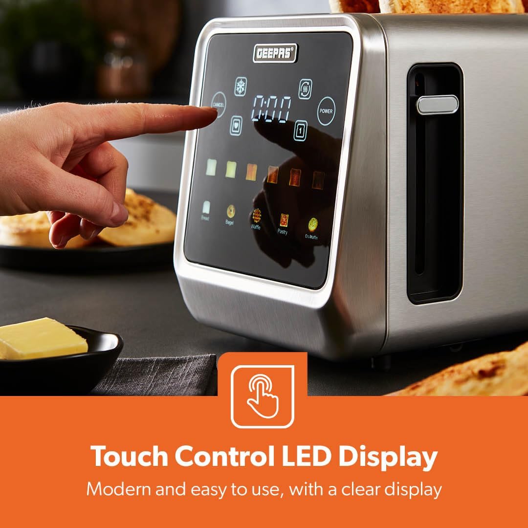 GEEPAS 5-in-1 Digital 4 Slice Long Slot Toaster GBT36566UK (Silver)