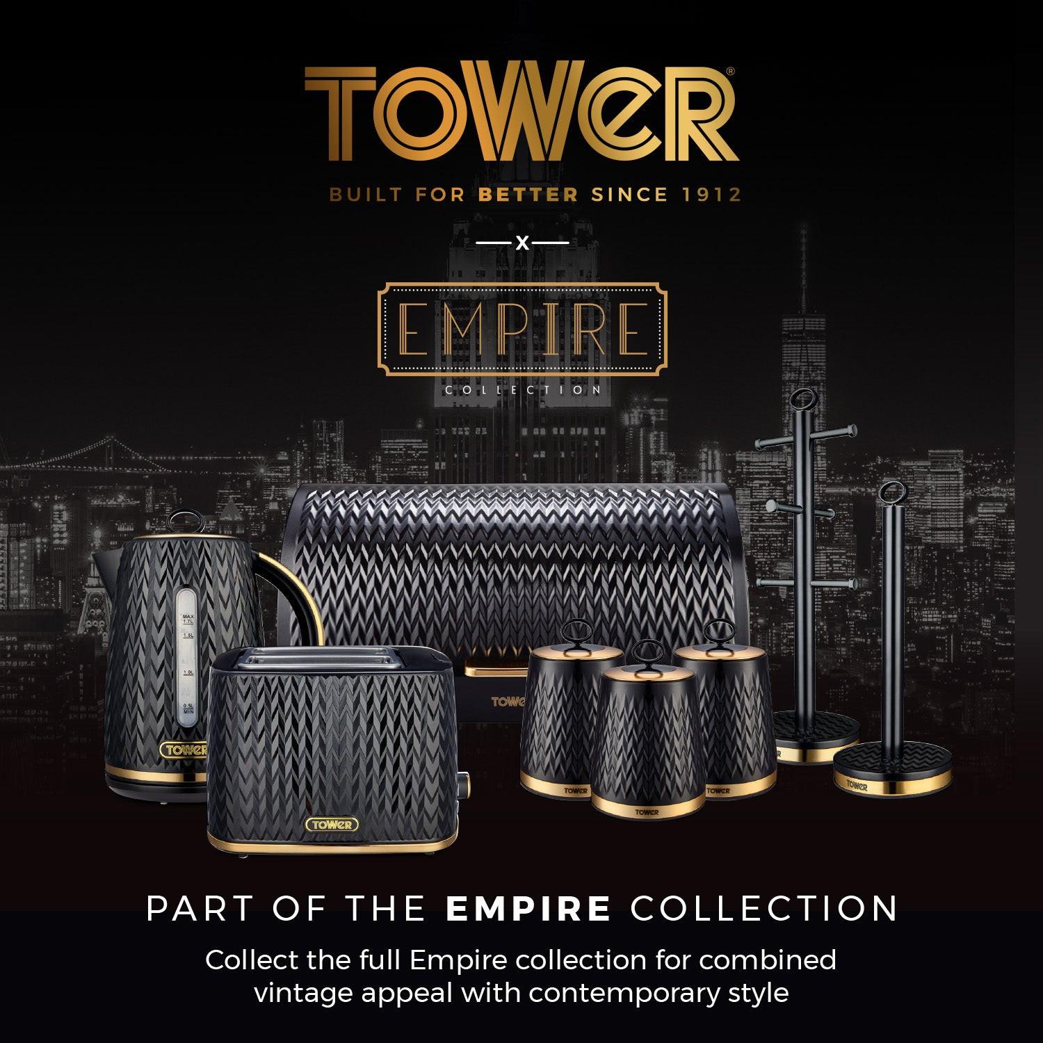 Tower Empire mug tree and matching mugs display with countertop cup holders