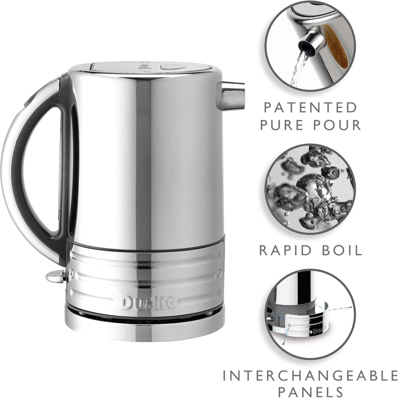 Stainless electric jug kettle with patented pure pour spout and rapid boil styling
