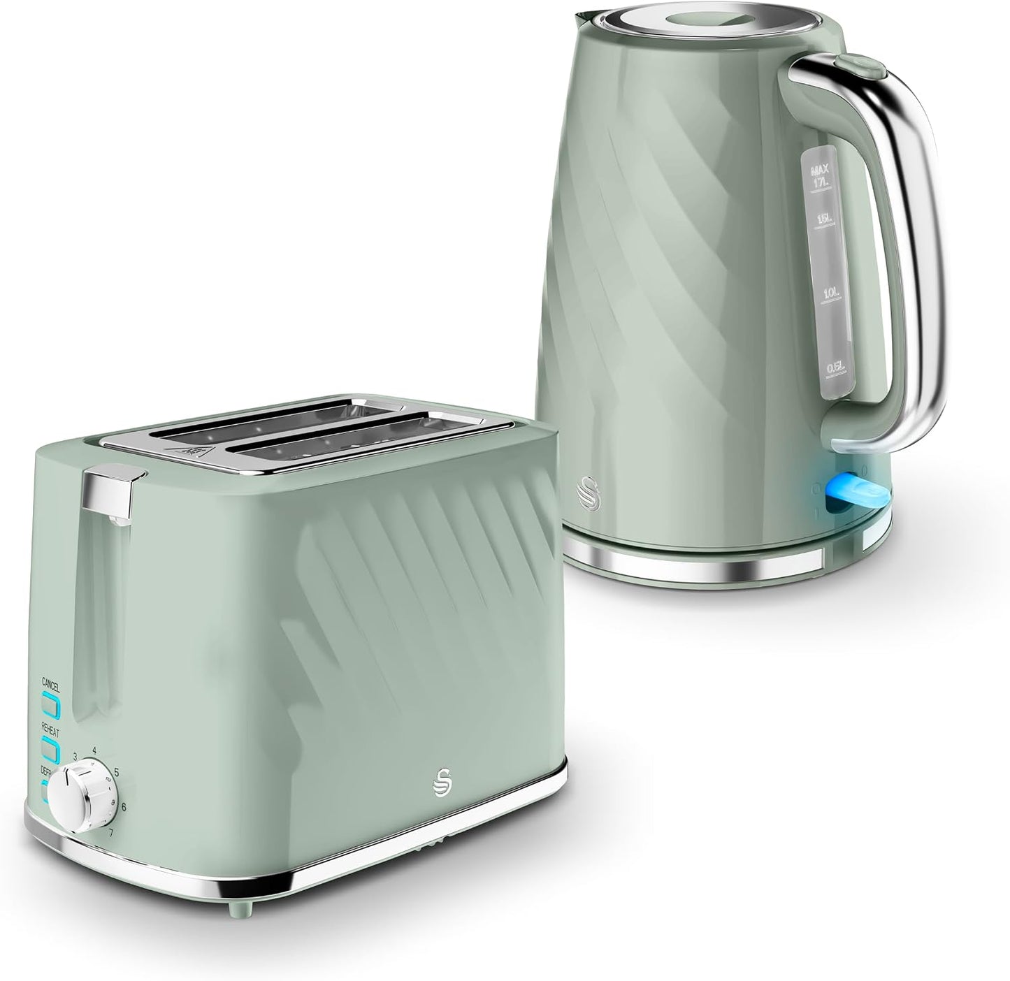 Swan Windsor Breakfast Essentials Bundle Kettle and Toaster Sage EEJB429