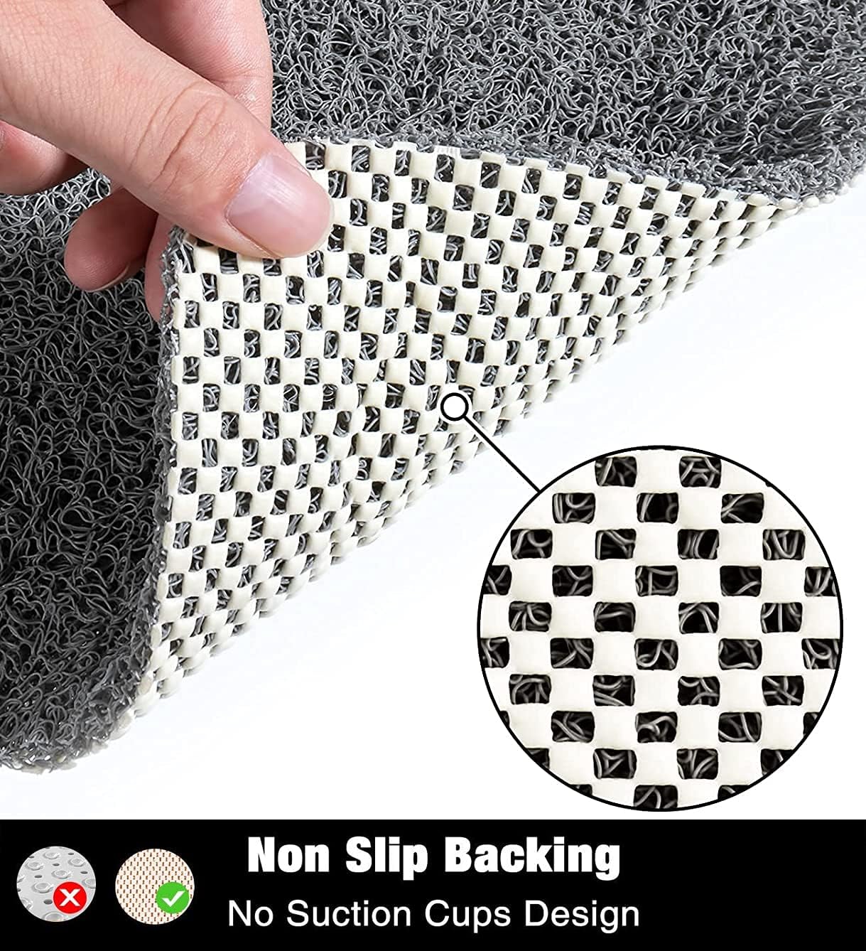 BINGOBANG Loofah Shower Mat for Inside Bath Mat Non-Slip (Grey/White)