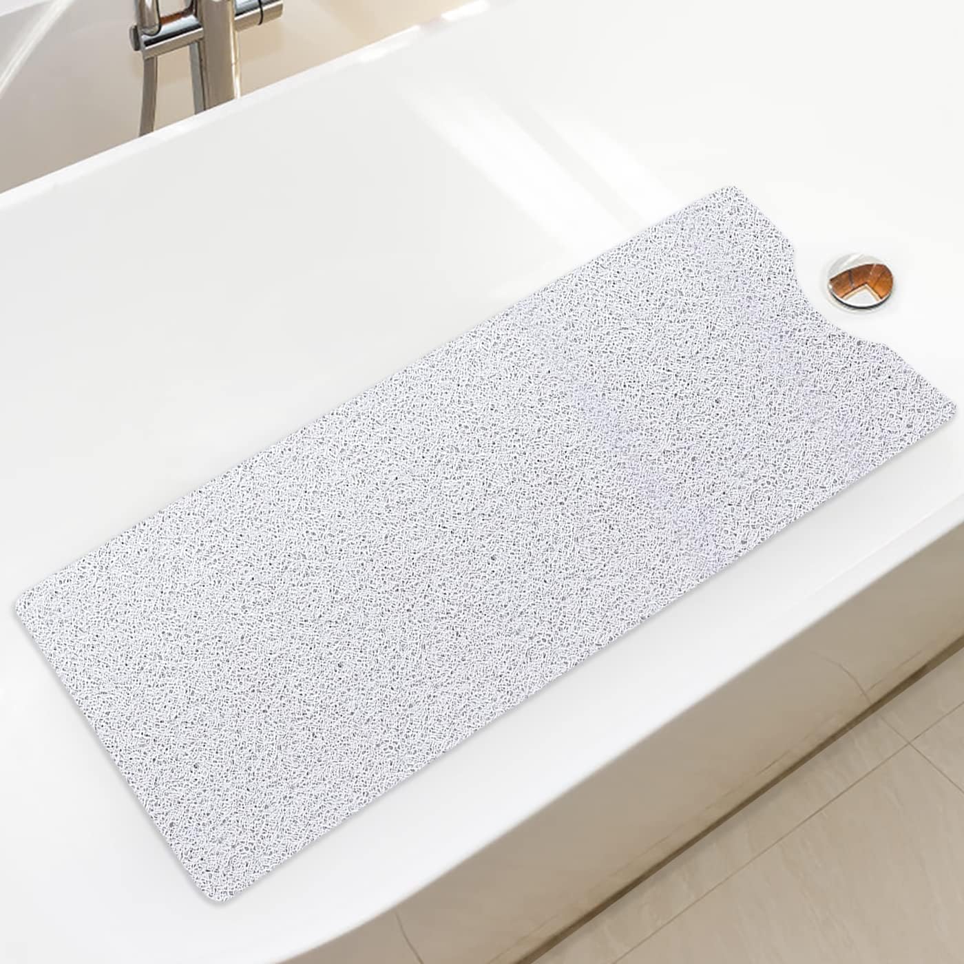 BINGOBANG Loofah Shower Mat for Inside Bath Mat Non-Slip (Grey/White)