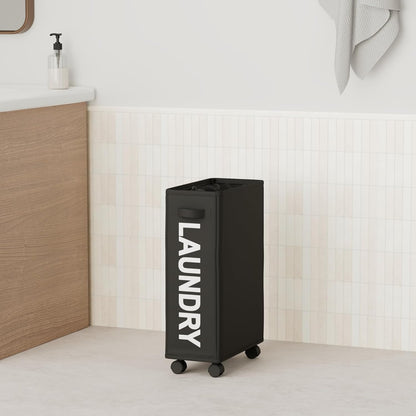 Easy-Rolling Wheeled Black Laundry Basket