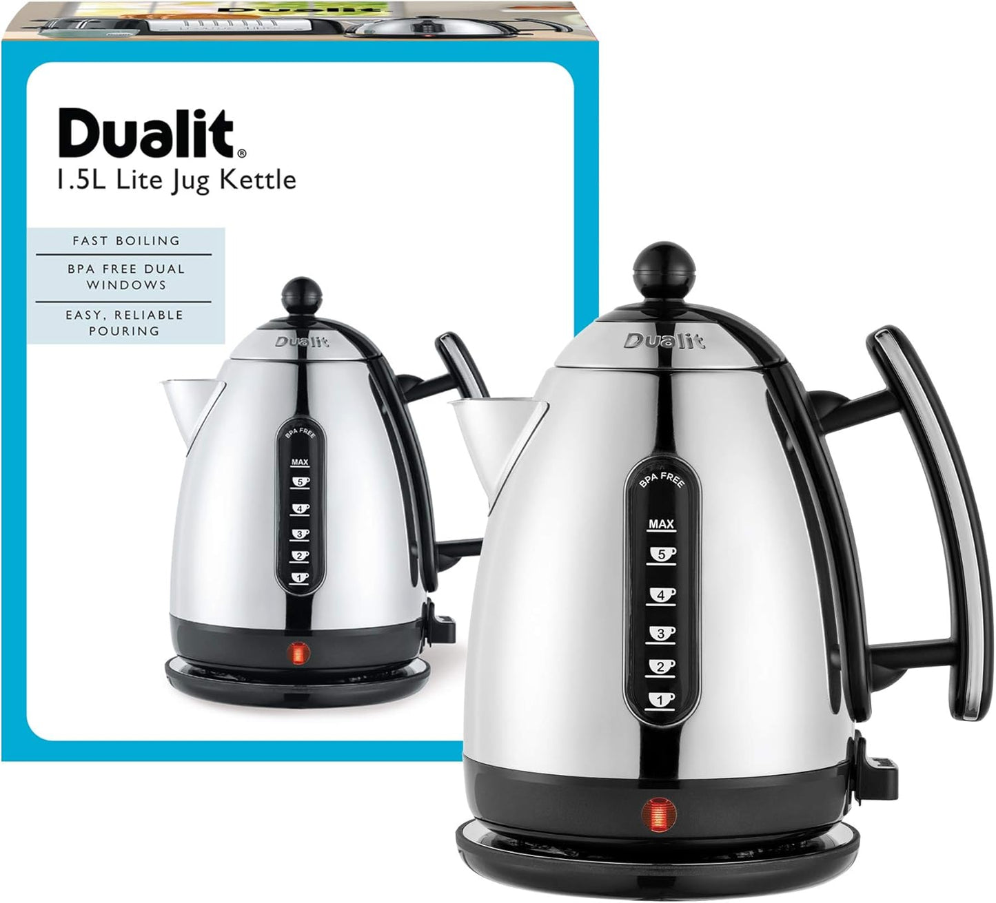 Dualit Lite Jug Kettle & 4 Slice Toaster Matching Kitchen Set (Black Trim)