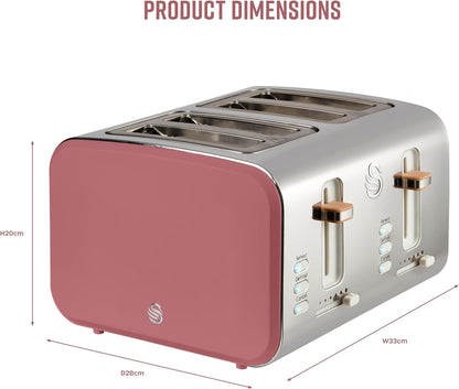 Swan Nordic 4 Slice Toaster with Wood Effect Accents ST14620FUS (Fuchsia Rose)