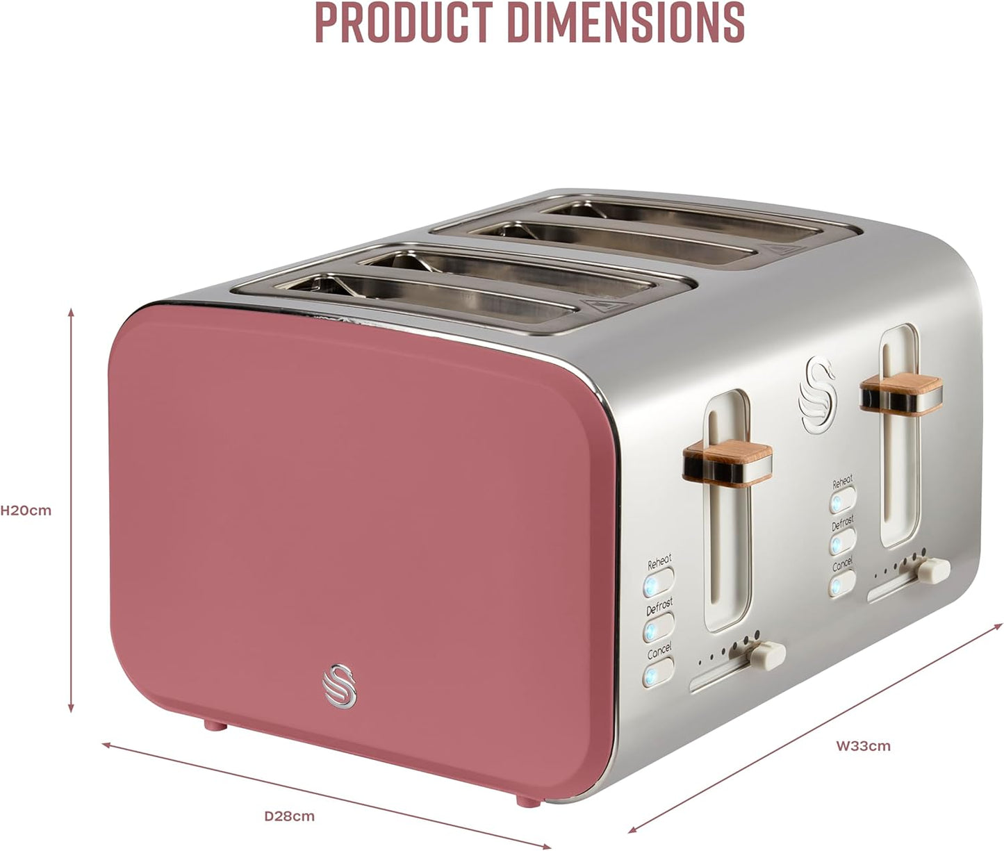 Swan Nordic Kettle & 4 Slice Toaster Kitchen Set Wood Accents (Fuchsia Rose)