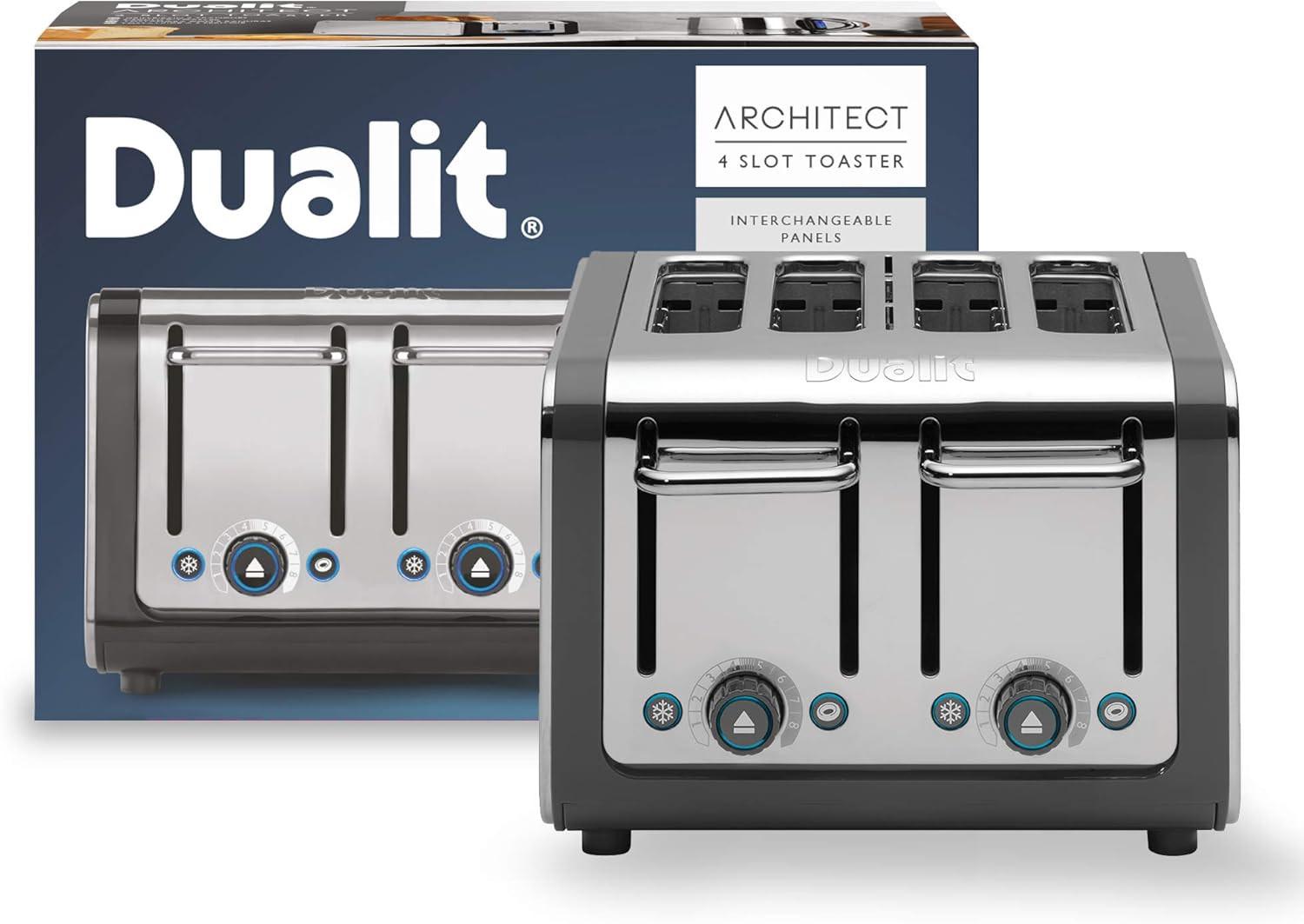 Grey Dualit Architect toaster with interchangeable panel and front control dials
