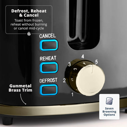 Swan Windsor Textured Kettle & 2 Slice Toaster Set (Black/Gunmetal Brass Trim)