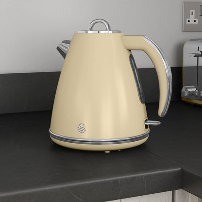 Swan Retro Cream Kettle, 4 Slice Toaster, Bread Bin & Canisters Kitchen Set