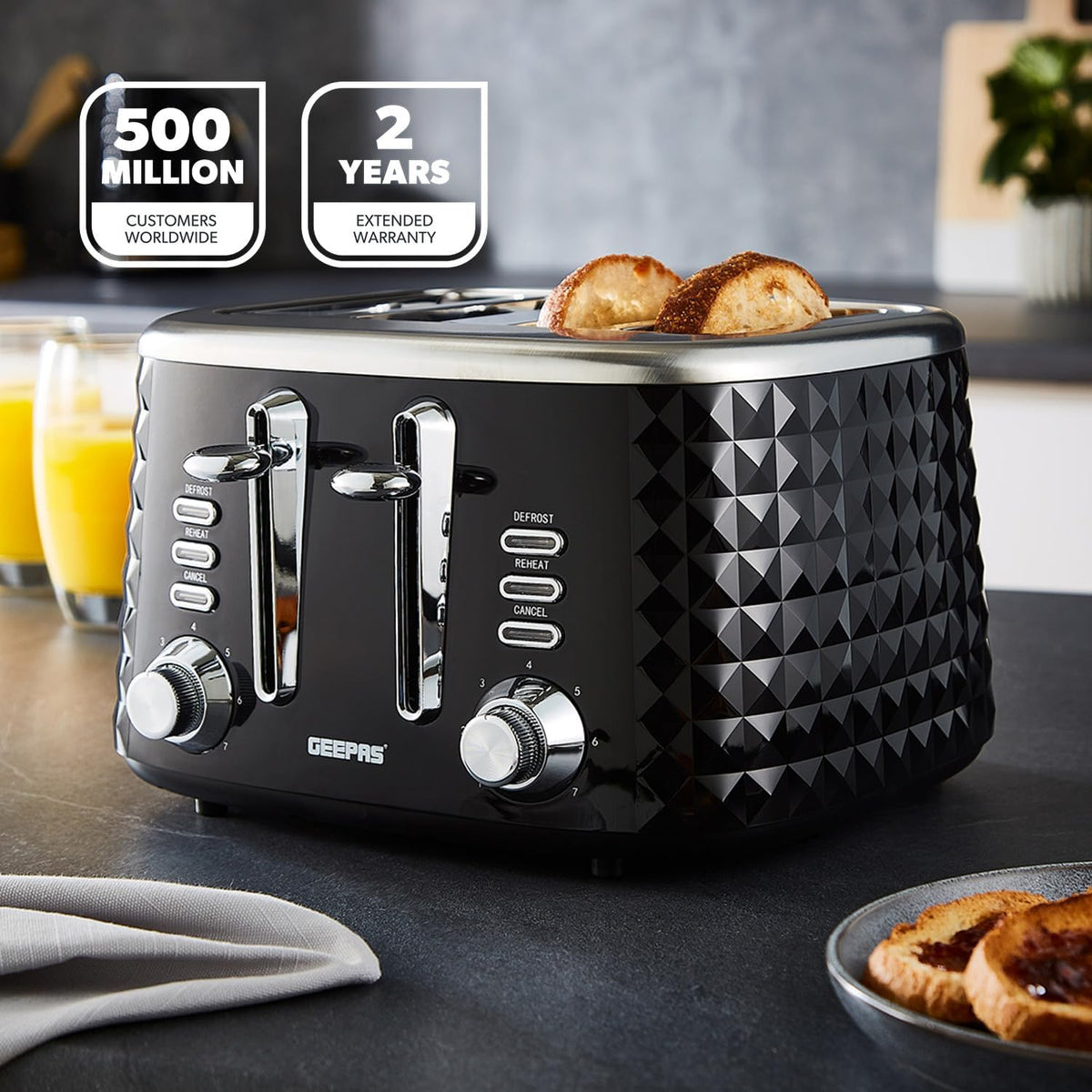 GEEPAS Argyle 4 Slice Toaster GBT36552UK-BK (Black)