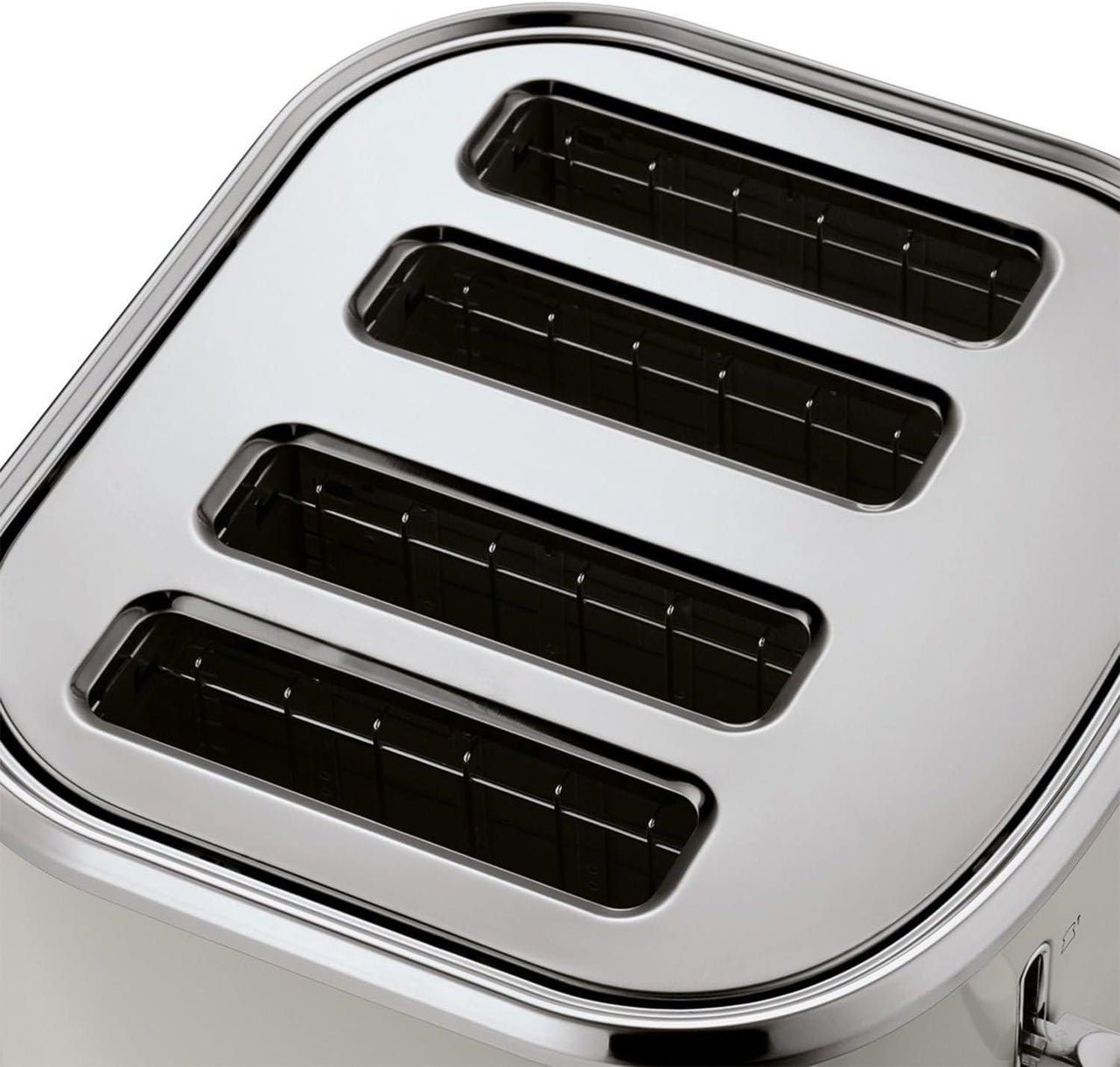 Mocha 4-slice toaster top view with four wide bread slots
