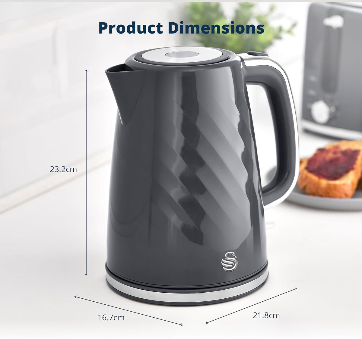 Swan Windsor Kettle, 2 Slice Toaster & Microwave Kitchen Set (Grey)