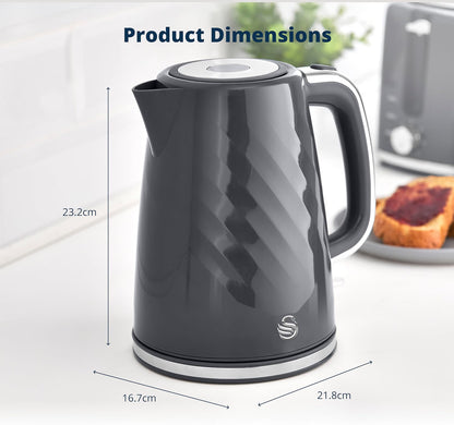 Swan Windsor Kettle, 2 Slice Toaster & Microwave Kitchen Set (Grey)
