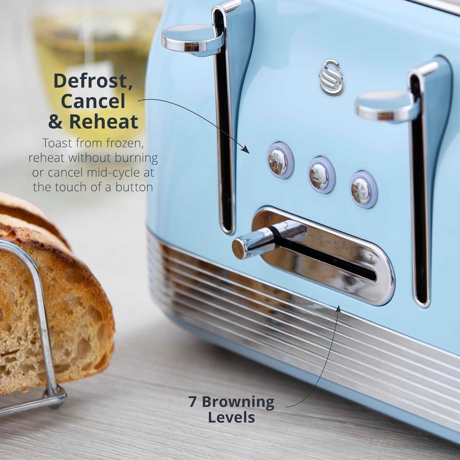 Swan Retro Jug Kettle, 4 Slice Toaster & Canisters Kitchen Set (Blue) - Vibe Home