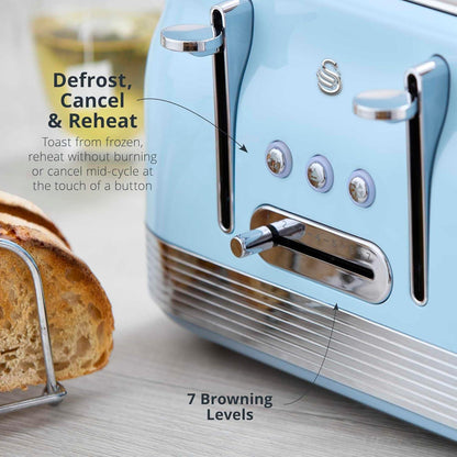 Swan Retro Jug Kettle, 4 Slice Toaster & Canisters Kitchen Set (Blue) - Vibe Home