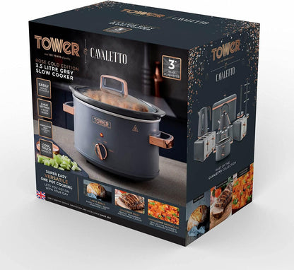 Tower Cavaletto 3.5 Litre Slow Cooker with Modern Stylish Accents T16042GRY (Grey)