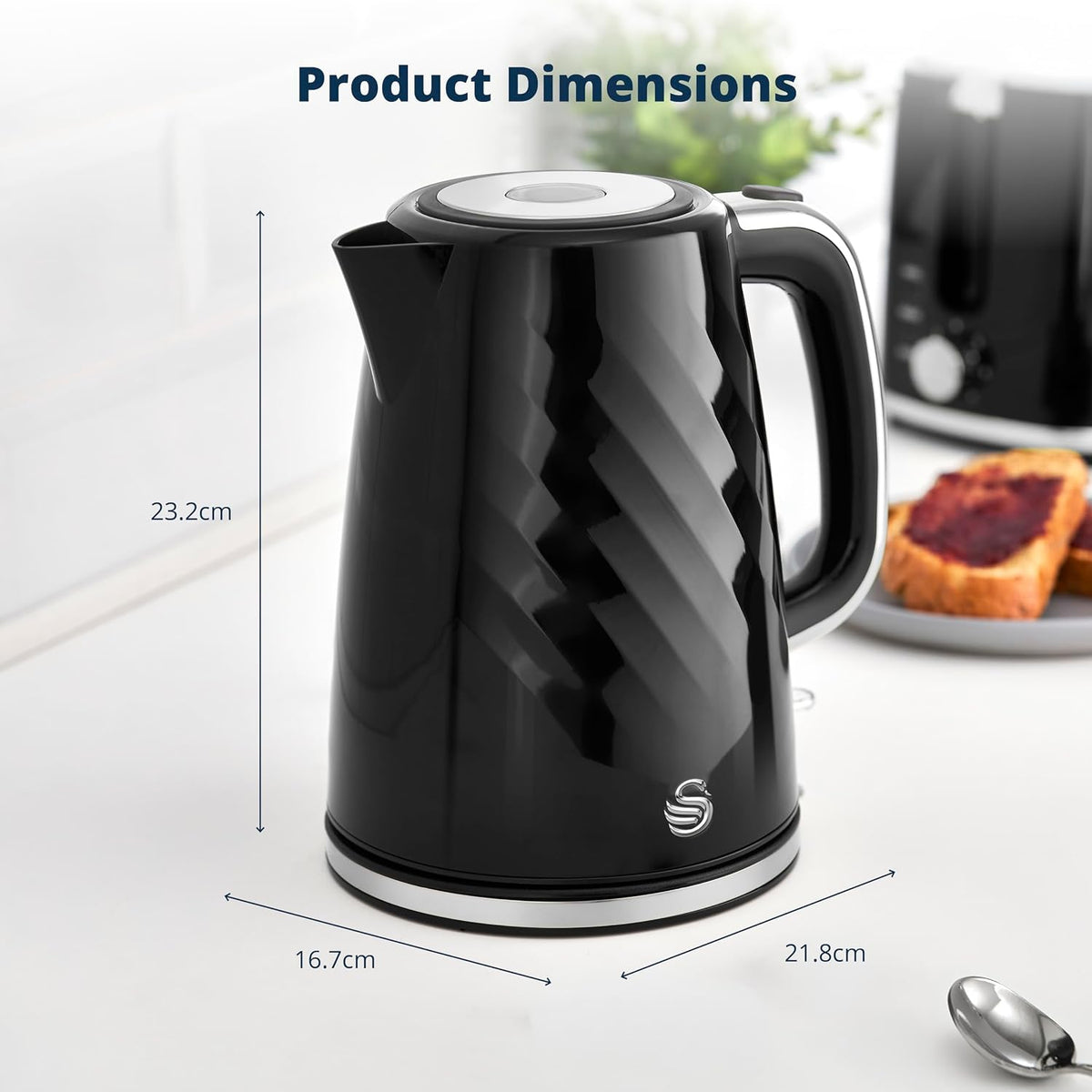 Swan Windsor Kettle, 2 Slice Toaster & Microwave Kitchen Set (Black)