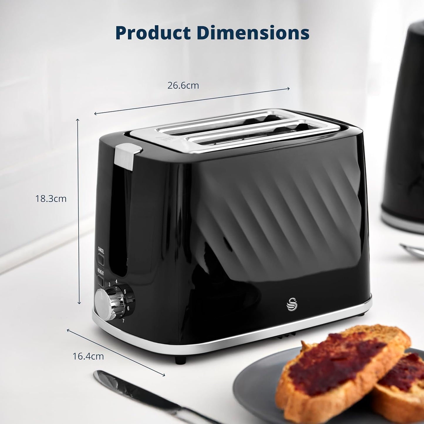 Swan Windsor Kettle, 2 Slice Toaster & Microwave Kitchen Set (Black)