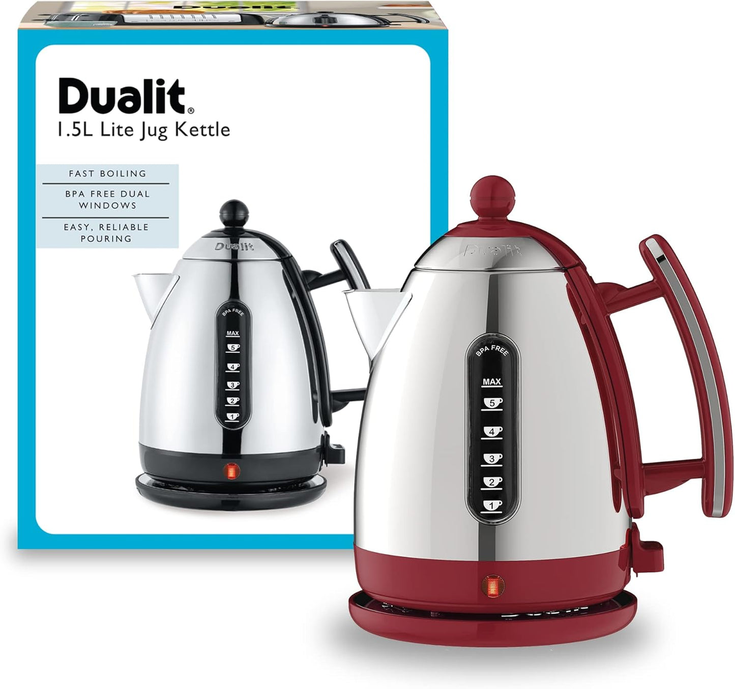 Dualit Lite Kettle with Fast Boiling Technology 72001 (Red Trim)