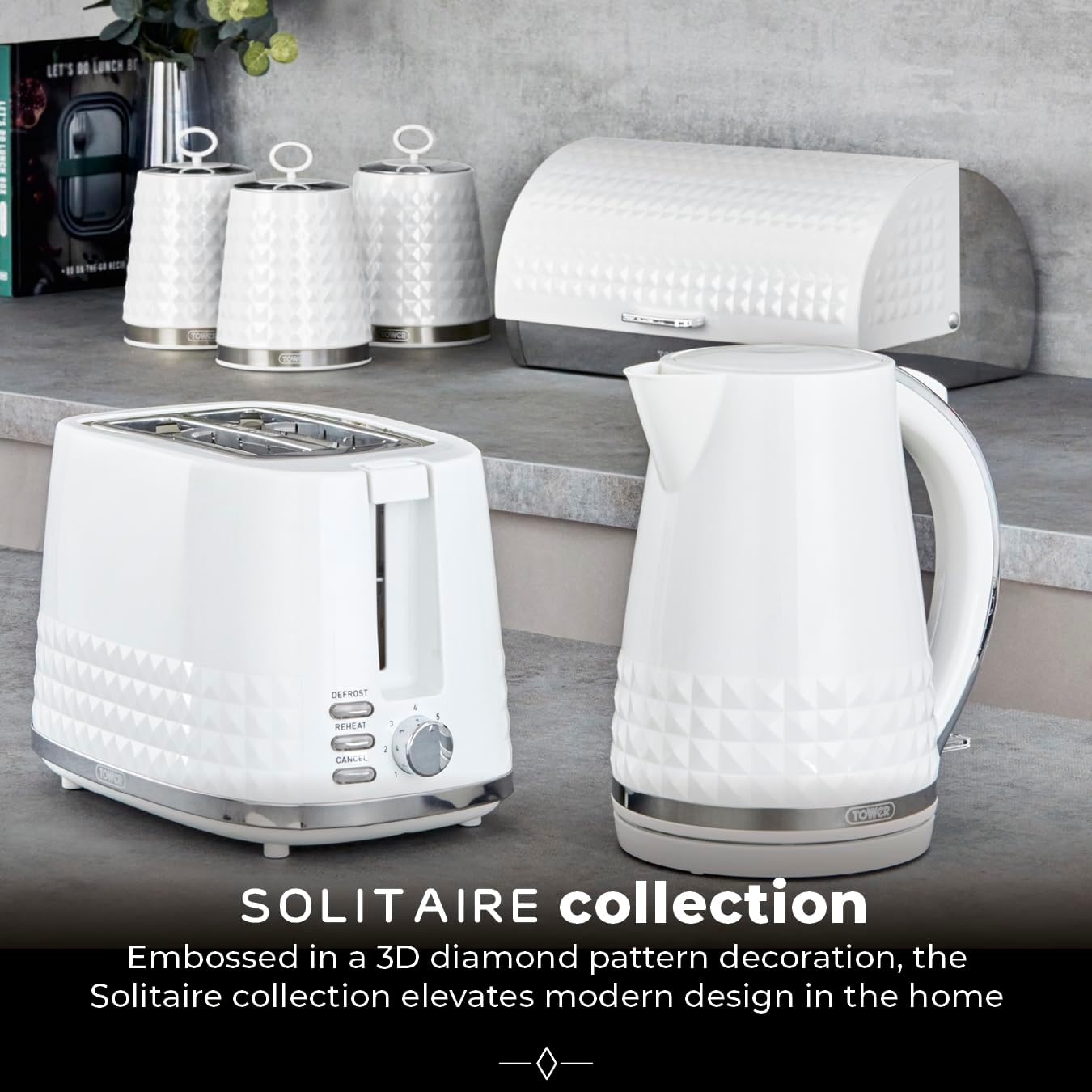 Tower Solitaire Canisters Set with Airtight Lids T826207WHT (White)