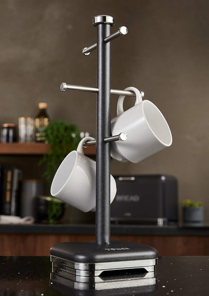 Tower Glitz Mug Tree Cup Stand & Kitchen Roll Holder Black