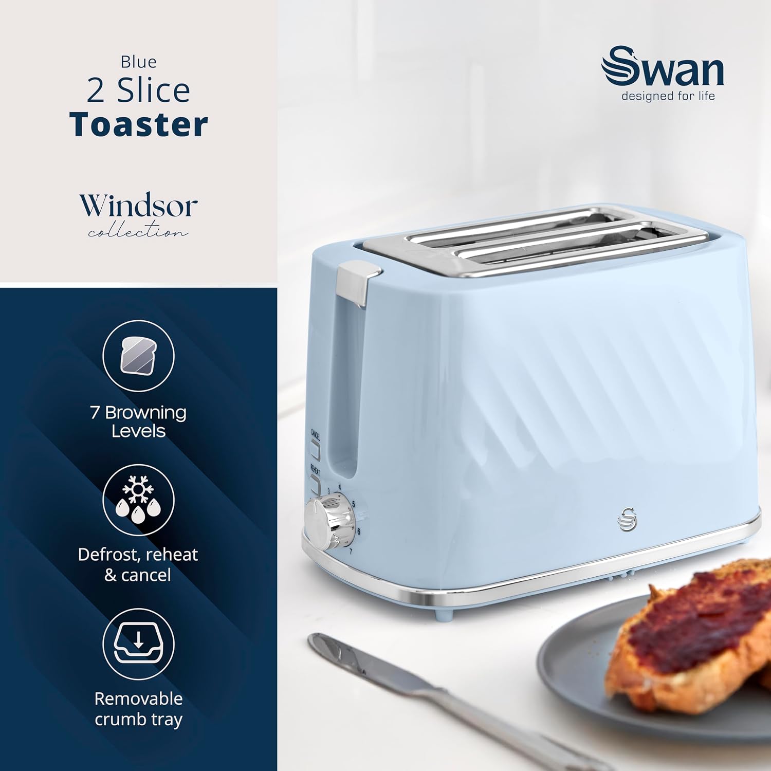 Swan Windsor 2 Slice Toaster ST14071BLU (Blue)