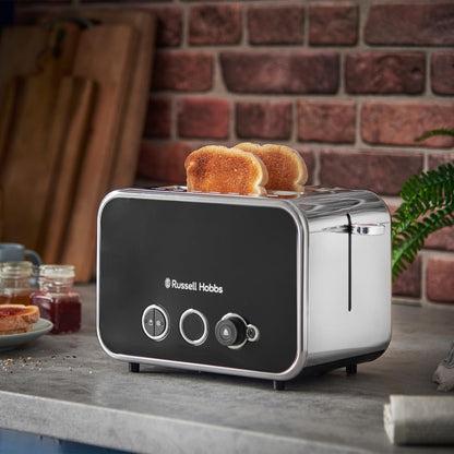 Russell Hobbs Distinctions Pyramid Kettle, 2 Slice Toaster & Microwave Kitchen Set (Black)