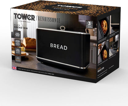 Tower Renaissance Bread Bin Large Kitchen T826175BLK (Black)