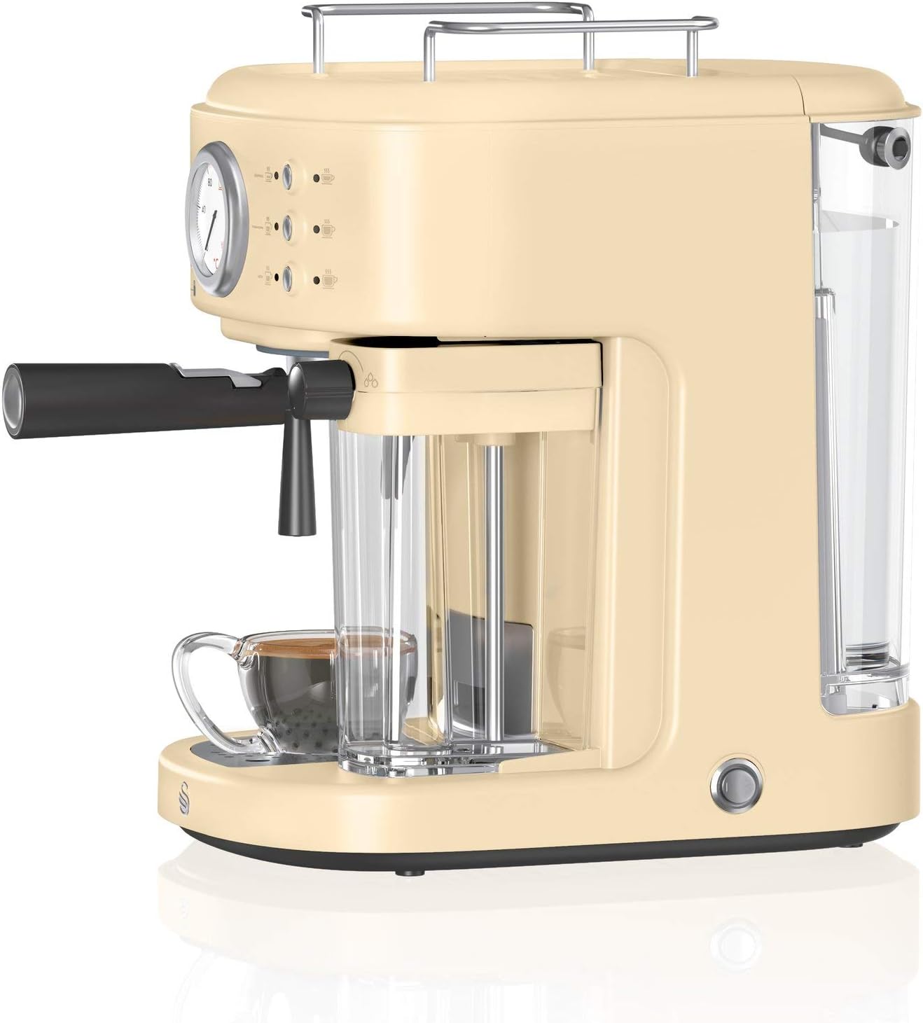 Swan SK22150CN Retro One Touch Coffee Machine with 500ml Milk Frother/Steam Tank, Steam Pressure Control, 1.7L Detachable Water Tank, 1200W, Retro Cream