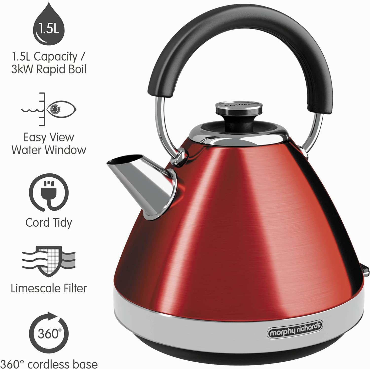 Morphy Richards 100133 Venture Pyramid Kettle Red