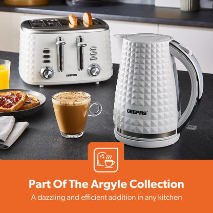 GEEPAS Argyle 4 Slice Toaster 1750W GBT36552UK-WT (White)