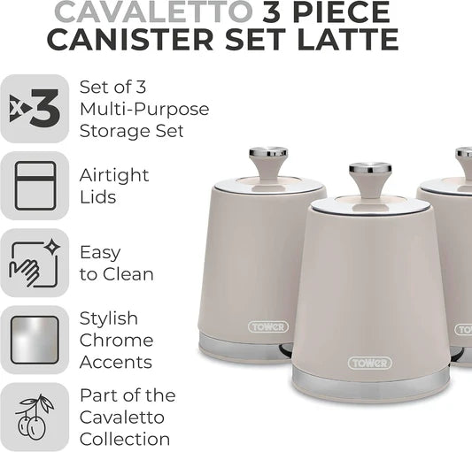 Tower Cavaletto Bread Bin & Canisters Kitchen Set (Latte)