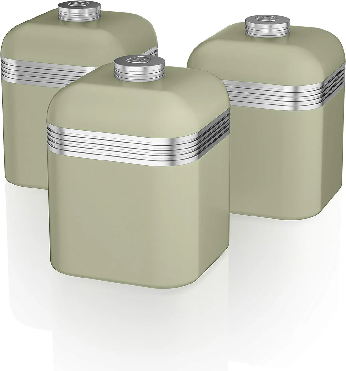 Swan Bread Bin, Canisters, Towel Pole, Mug Tree Kitchen Set - Green