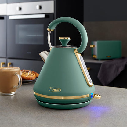 Tower Cavaletto Pyramid Kettle & 4 Slice Toaster Kitchen Set (Jade Green)