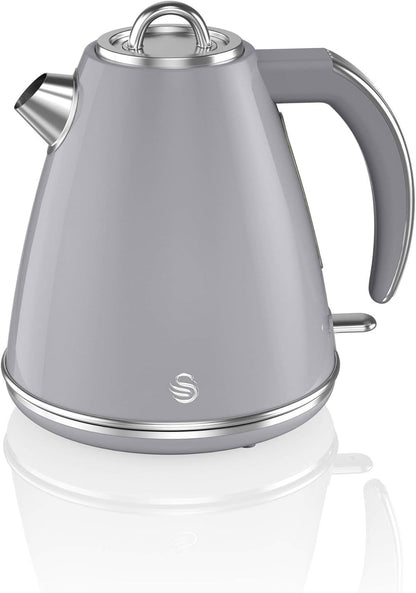 Swan Retro Kettle, 4 Slice Toaster & Canisters Kitchen Set (Grey)