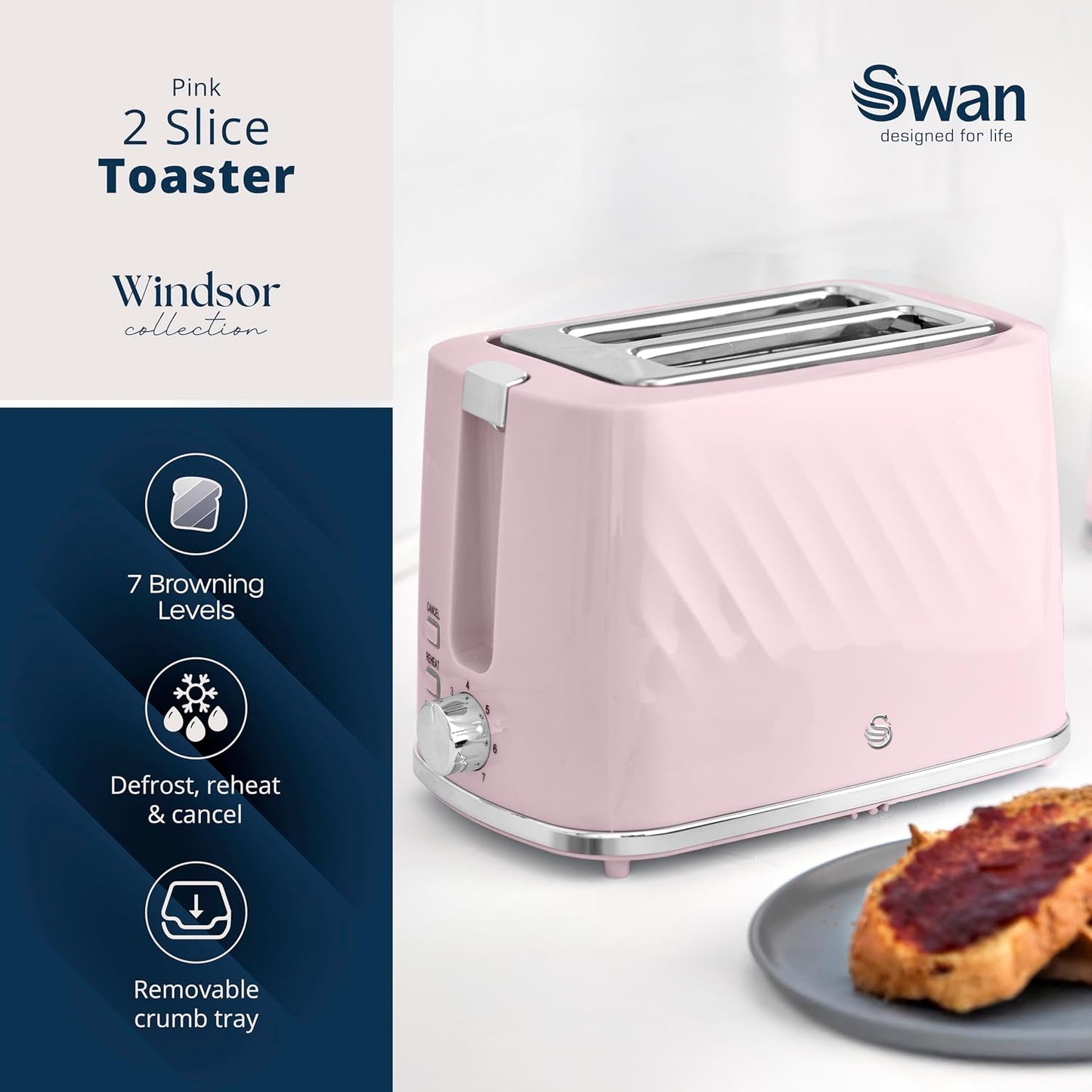Swan Windsor 2 Slice Toaster ST14071PNK (Pink)