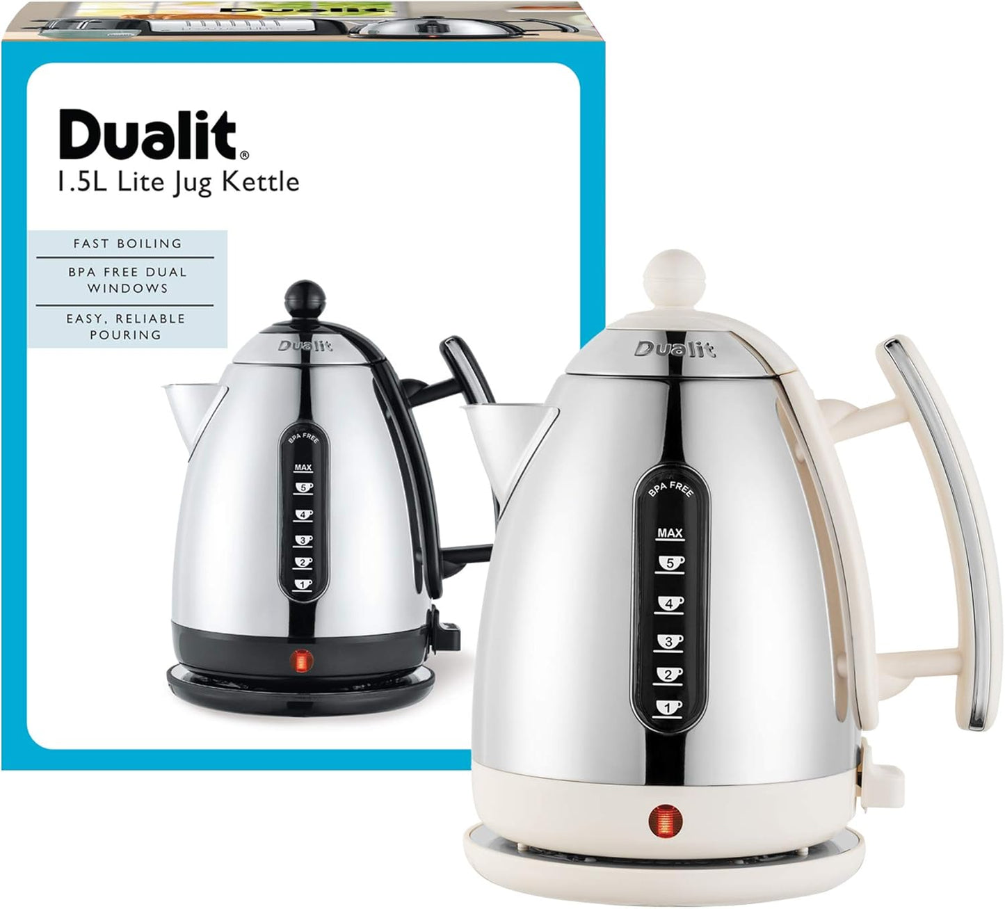 Dualit Lite Jug Kettle & 2 Slice Toaster Matching Kitchen Set (Canvas White Trim)