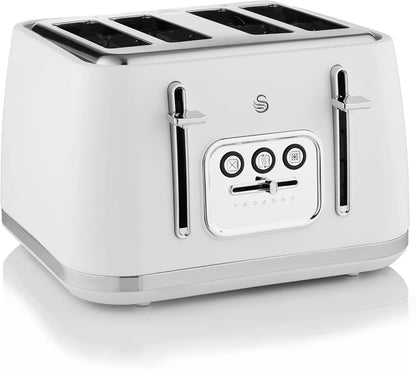 Swan Serenity White Kettle, 4 Slice Toaster, Bread Bin Canisters Kitchen Set