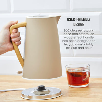 Swan Nordic Kettle with Fast Boil with Wood Effect Handle SK14610OAT (Oatmeal)