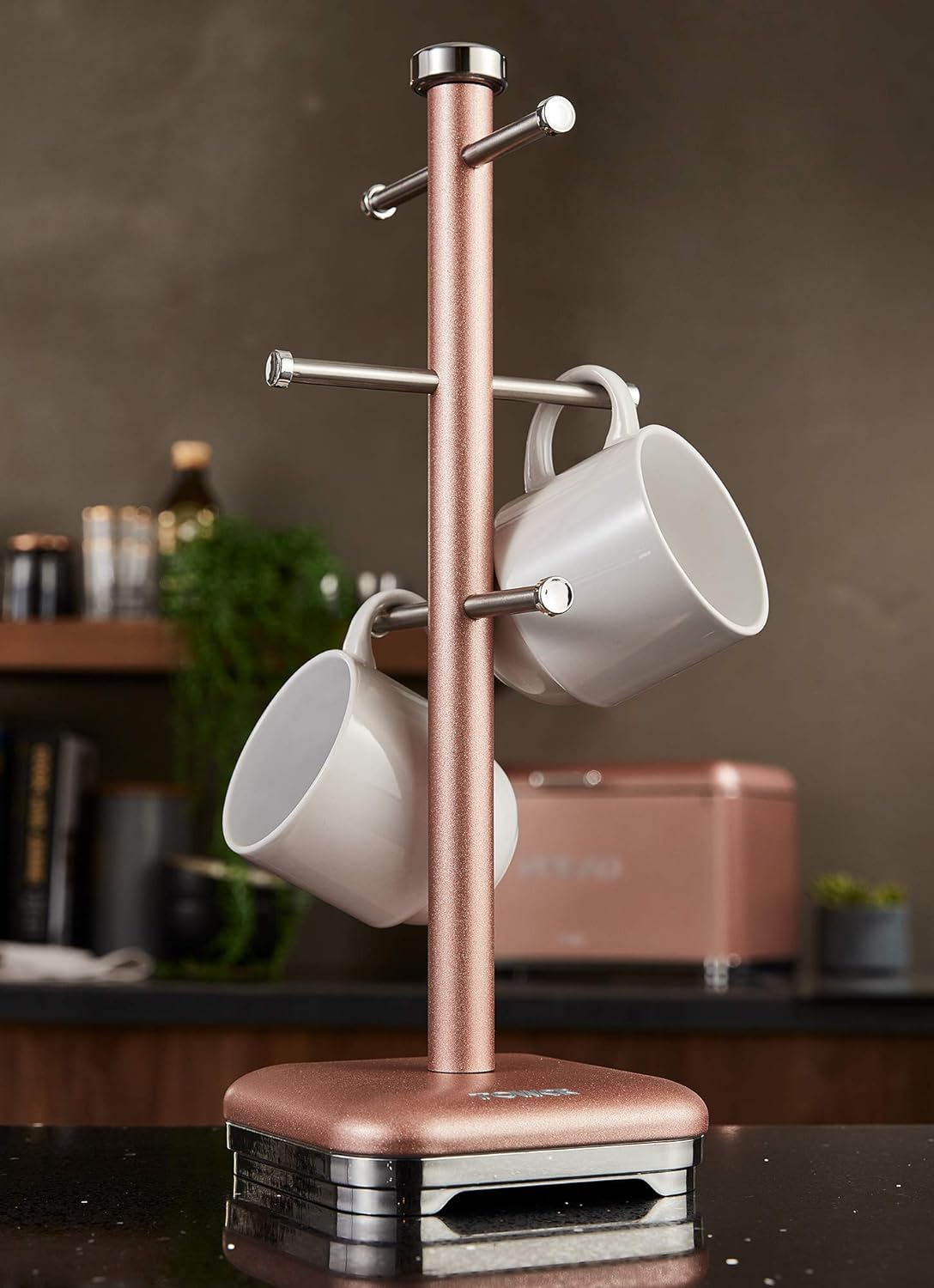 Tower Glitz Mug Cup Tree Stand & Kitchen Roll Holder Pink