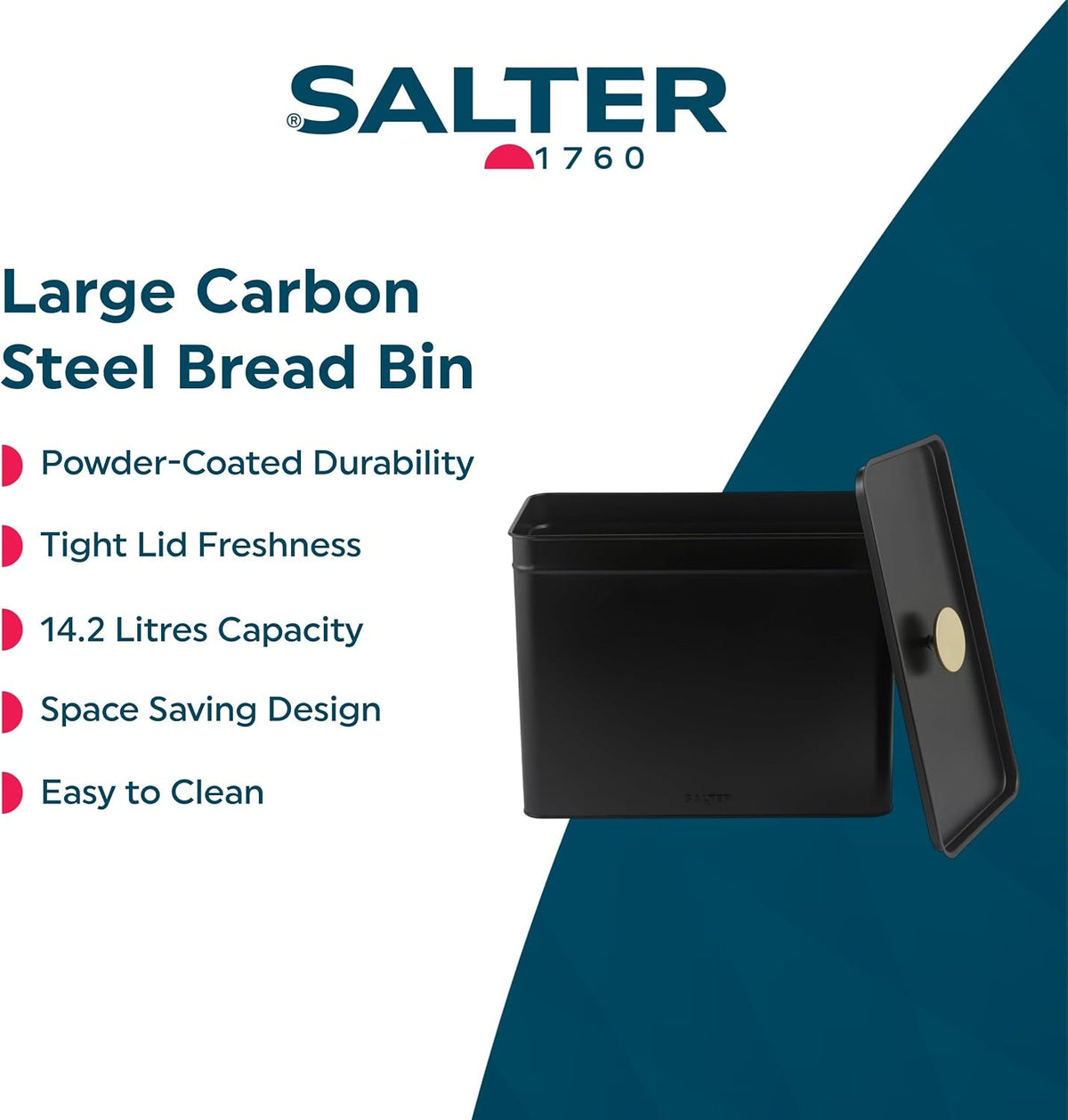 Salter Alchemy Kettle, 4 Slice Toaster, Bread Bin & Canisters Kitchen Set (Black/Gold)