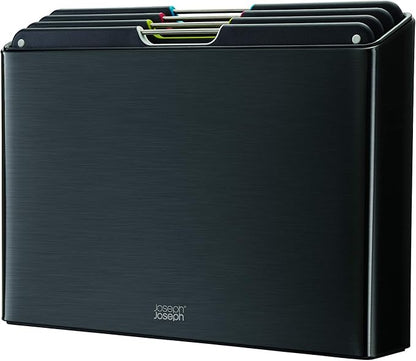 Joseph Joseph Folio 4-Piece Colour-Coded Chopping Board Set, Steel Slimline Case, Large, Carbon Black