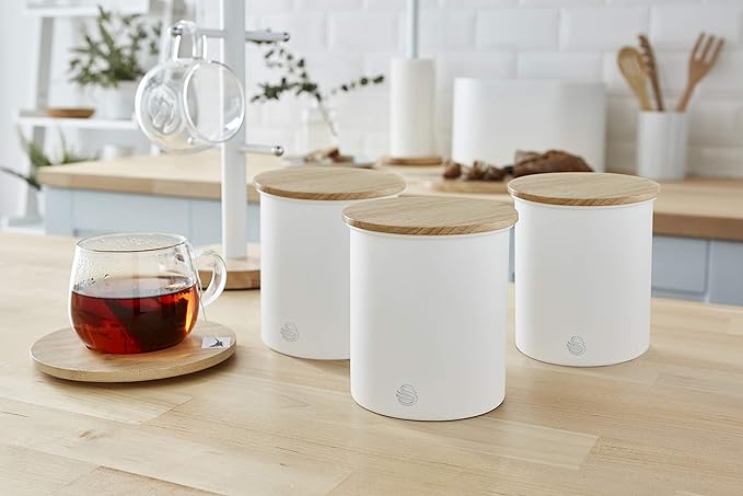 Swan Nordic Kitchen White Bread Bin & Canister Set 