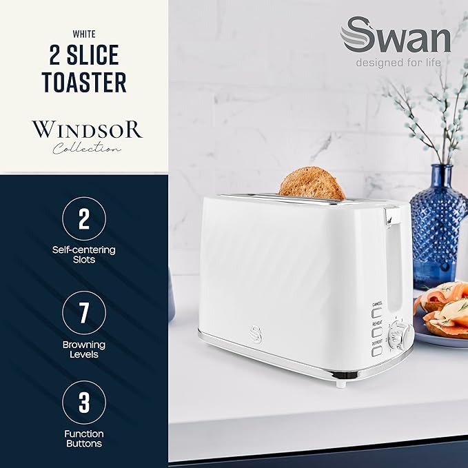 Swan Windsor 2 Slice Toaster ST14071WHT (White)