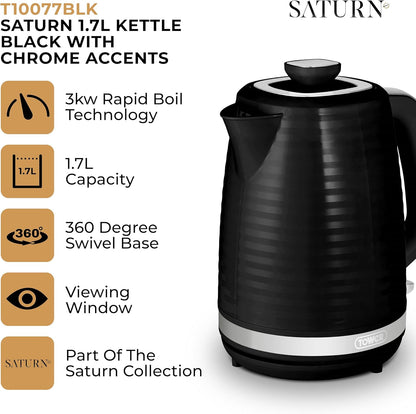 Tower Saturn Kettle & 2 Slice Toaster Kitchen Set (Black)