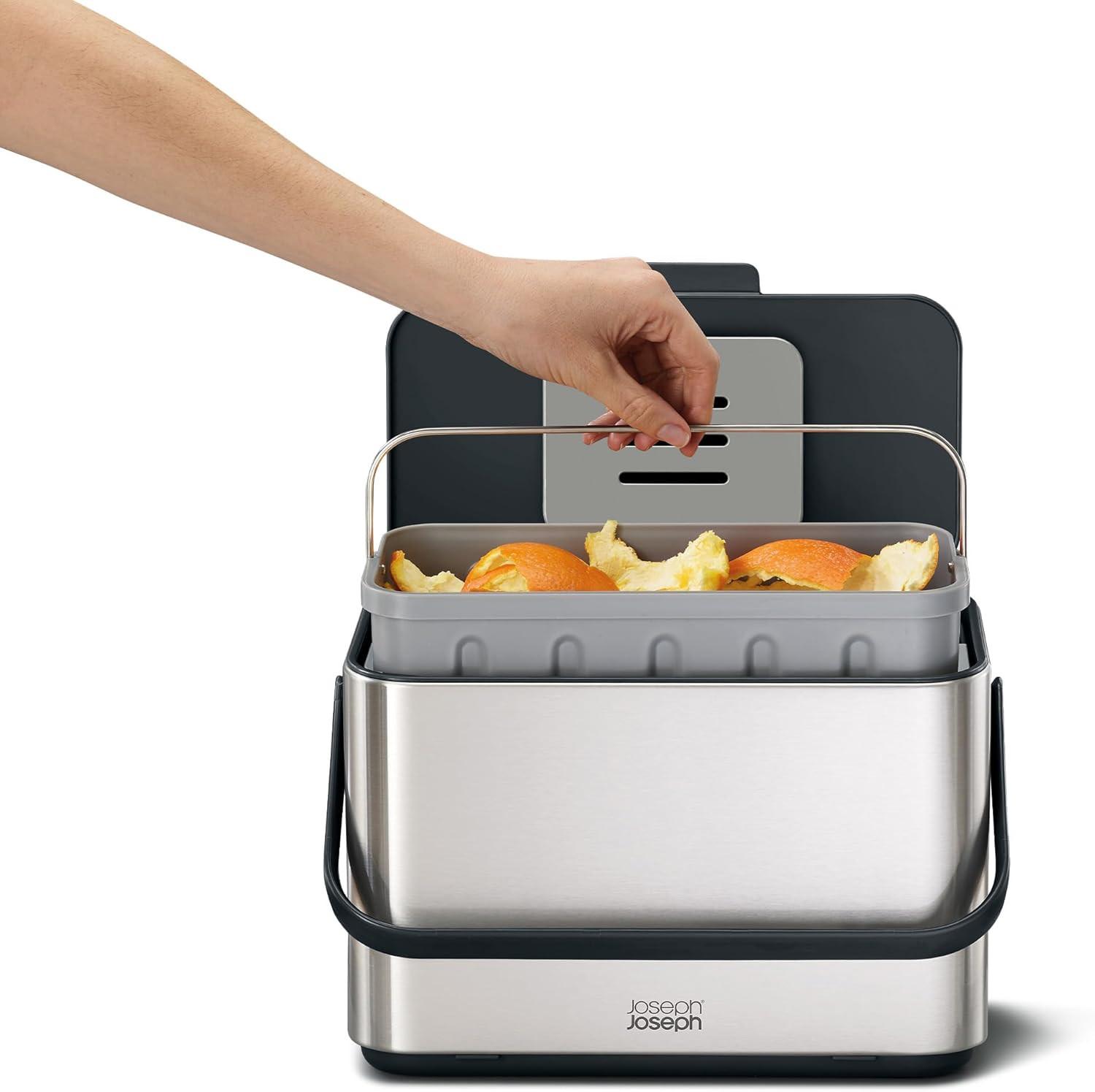 Joseph Joseph Collect 4 Stainless Steel Food Waste Caddy with Odour Filter 30145 - Vibe Home