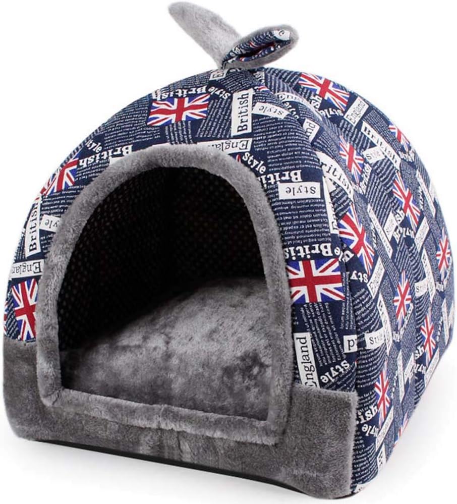 Pet Dog Cat Bed Cave Igloo House Small Pets Hooded (Grey)