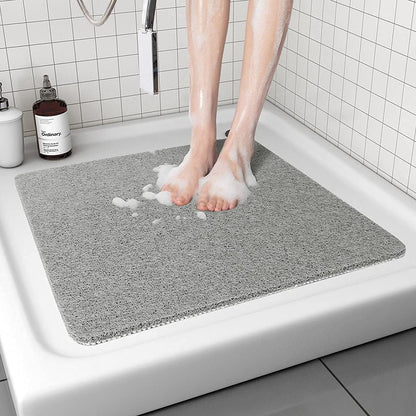 BINGOBANG Loofah Shower Mat for Inside Bath Mat Non-Slip (Grey/White)